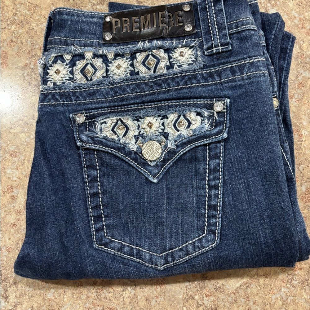 Premier Women's Blue Embroidered Jeans